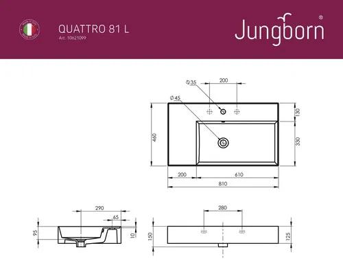 Umývadlo Jungborn QUATTRO odkladacia plocha vpravo 81 x 46 cm lesklá biela TW08011