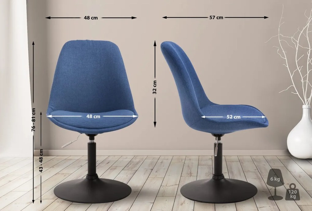 Stolička Maverick B - látka, podnož kov čierna matná - Modrá