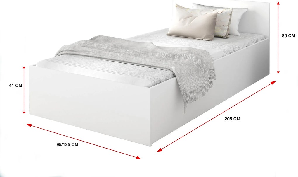 Jednolôžková posteľ s úložným priestorom Dolly - biela Rozmer: 200x90