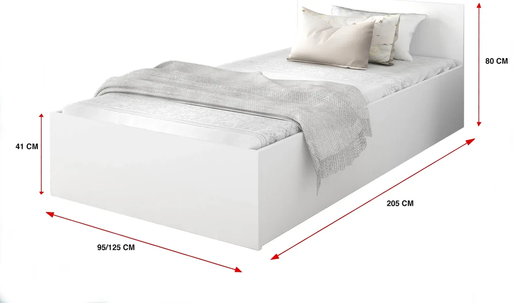 Jednolôžková posteľ s úložným priestorom Dolly - biela Rozmer: 200x90