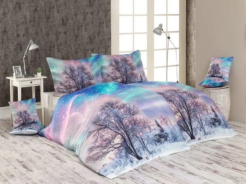 Kvalitná luxusná posteľná bielizeň - Aurora Borealis Bavlnený satén digitálny 1x 210/200, 2x 70/90