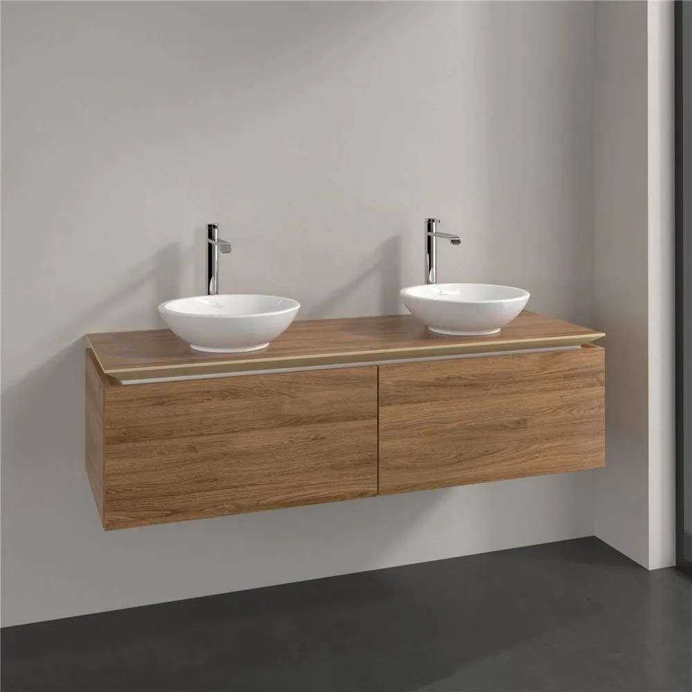 VILLEROY &amp; BOCH Legato závesná skrinka pod dve umývadlá na dosku, 2 zásuvky, 1400 x 500 x 380 mm, Oak Kansas, B59100RH