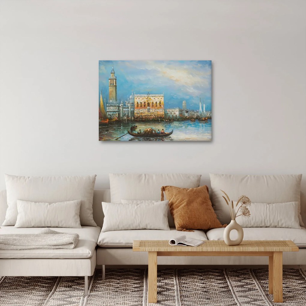 Obraz - Gondola prechádzajúca Benátkami, olejomaľba (70x50 cm)