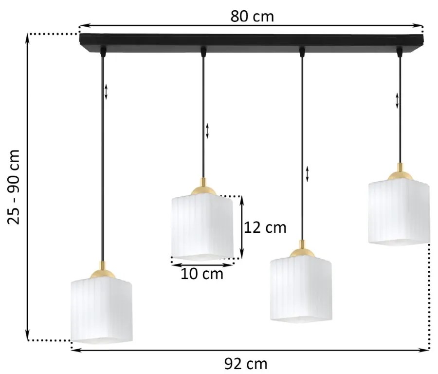 Závesné svietidlo Riffle Square, 4x biele sklenené tienidlo, b/g