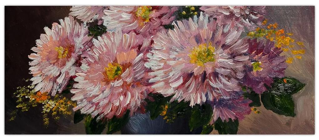 Obraz - Olejomaľba, Kvety vo váze (120x50 cm)