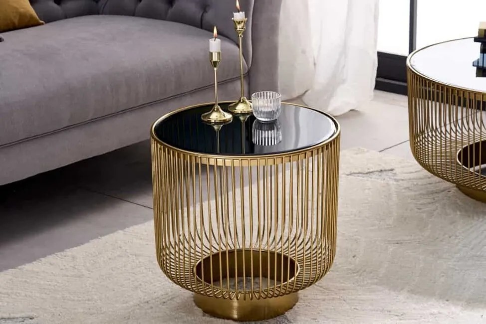 Moderný okrúhly odkladací stolík Variation zlatý 41cm