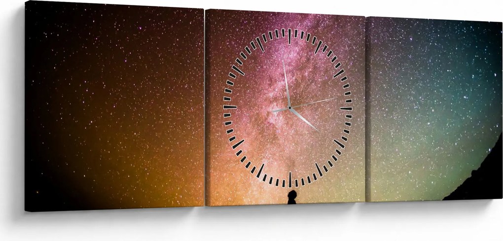 Obraz - obloha plná hviezd (s hodinami) (90x30 cm)