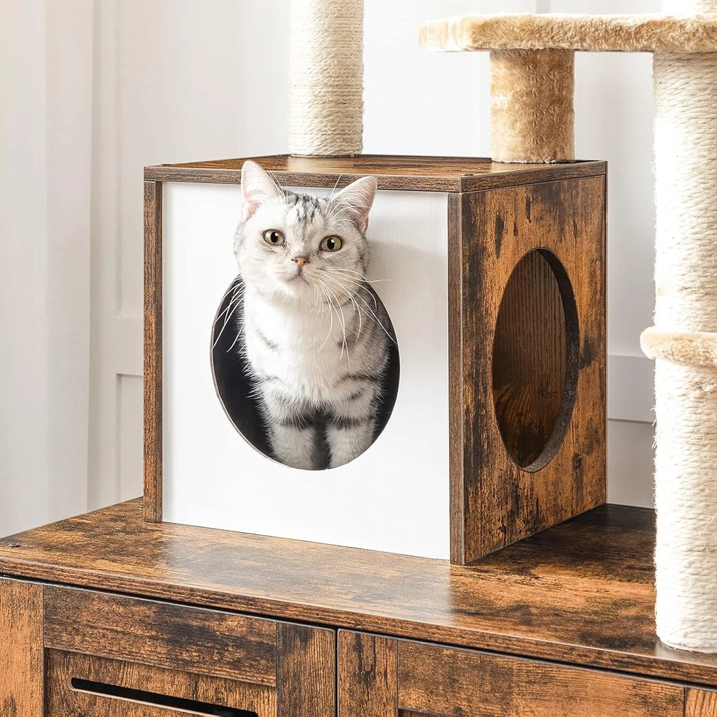 Škrabadlo pro kočky Vasagle Selly 132 cm s toaletou hnědé