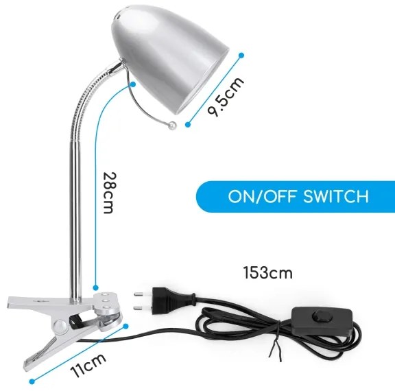 Aigostar -  Stolná lampa s klipom 1xE27/11W/230V strieborná/chróm