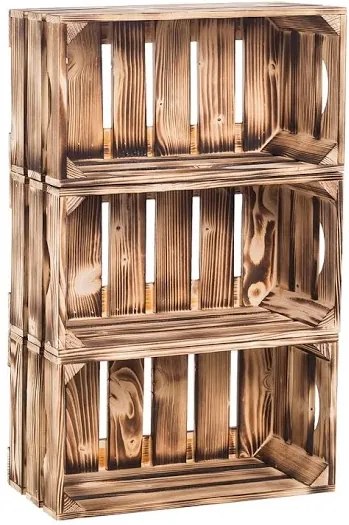 ČistéDrevo Dřevěné opálené bedýnky regál 66 x 40 x 20 cm