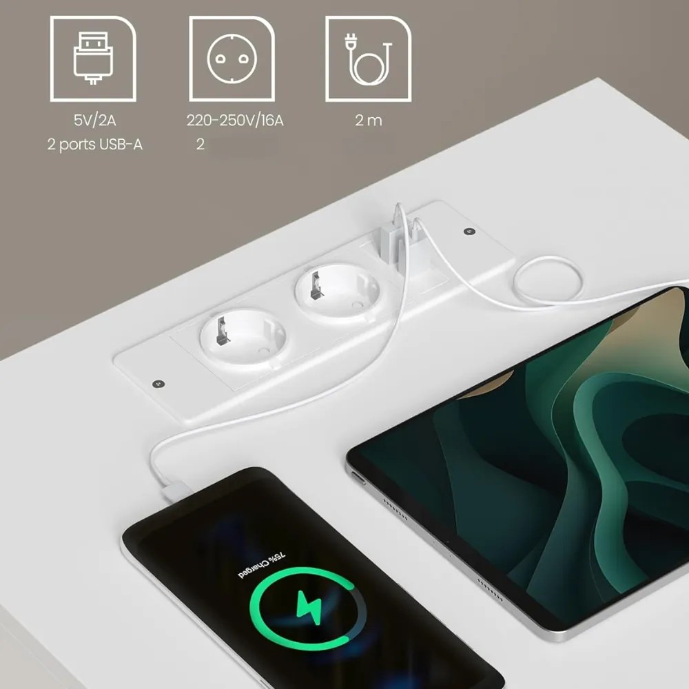 Nočný stolík s funkciou nabíjania LUCIANO, 35x45x58,3cm, biela Vasagle