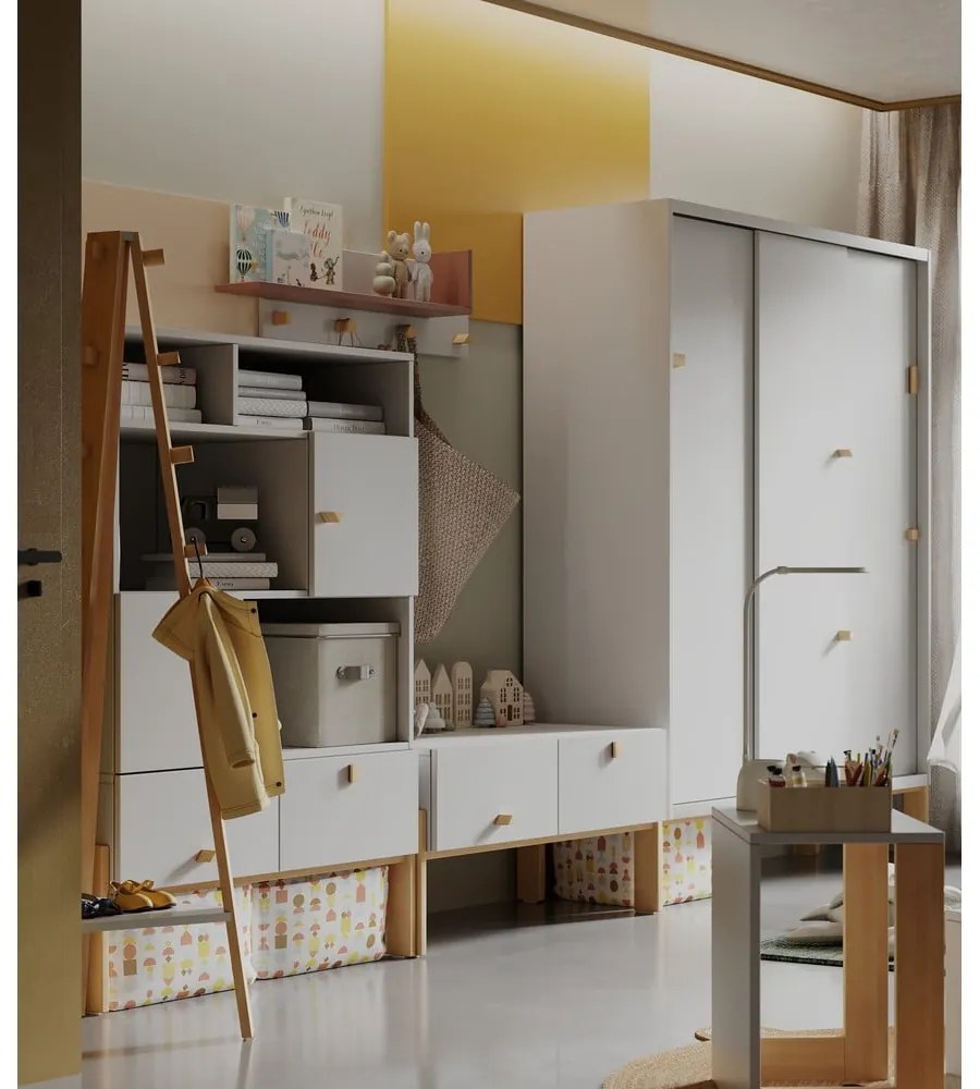 Svetlosivý/v prírodnej farbe nástenný detský vešiak Cube - Pinio