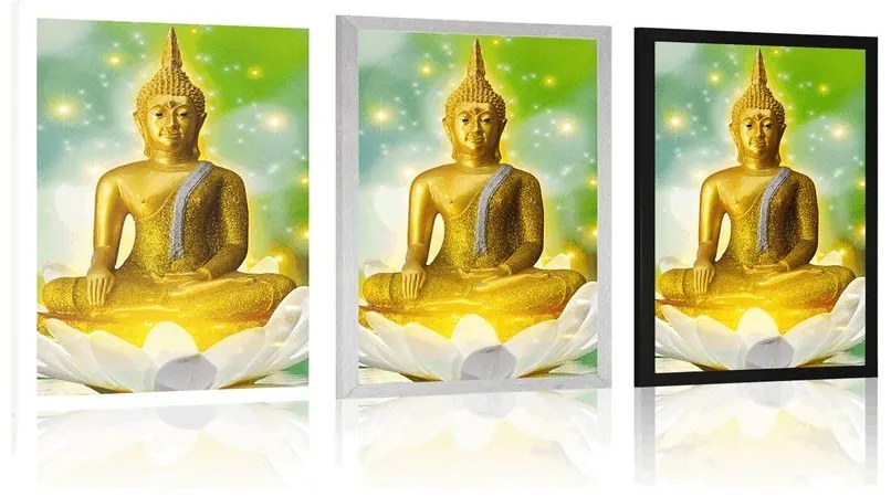 Plagát zlatý Budha na lotosovom kvete - 60x90 silver