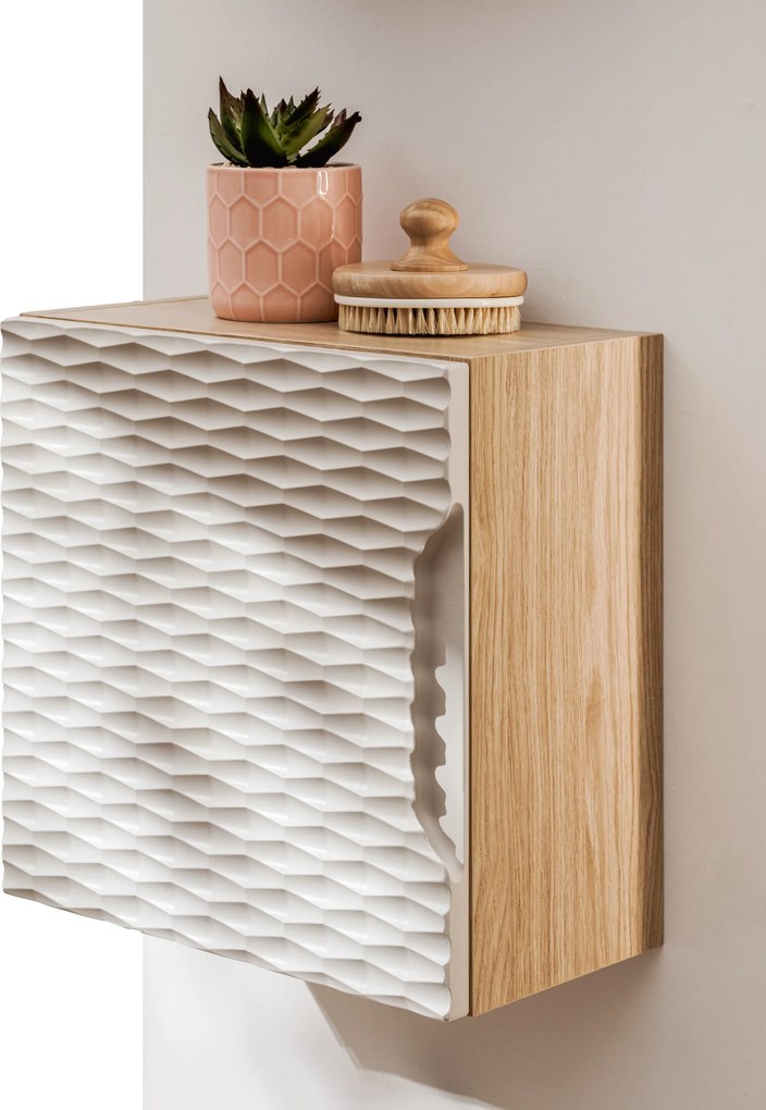 Comad Kúpeľňová skrinka závesná horná Qubik Ocean Beige 35 béžová/dub olejovaný