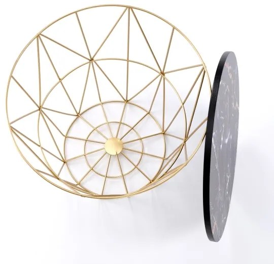 Konferenčný stolík HARISSA 41x42 cm zlatá/čierny dekor mramoru