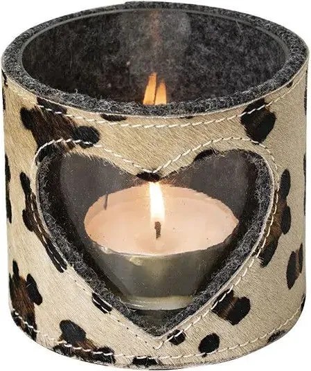 Svietnik zdobený kožou so vzorom Leopard - 11,5*11,5*10,5cm