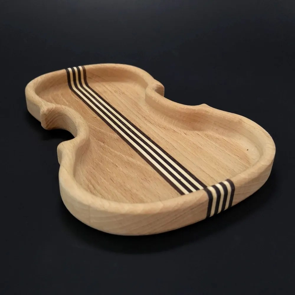AMADEA Drevená miska v tvare huslí so strunami, masívne drevo, 14x20x2 cm