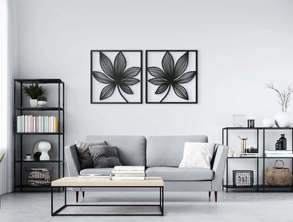 drevko Viacdielny obraz Kvety v zrkadle Rozmer obrazu: 32,5 x 65 cm, Farba dekorácie: Čierna