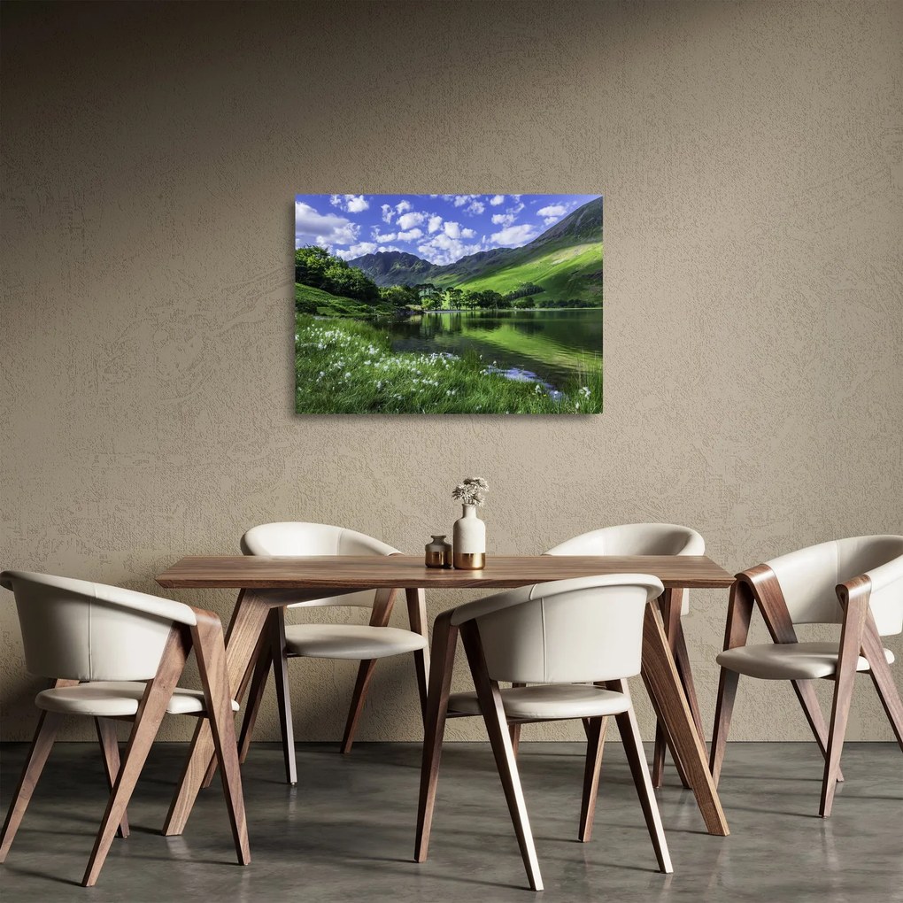 Sklenený obraz - Krajina s jazerom (70x50 cm)