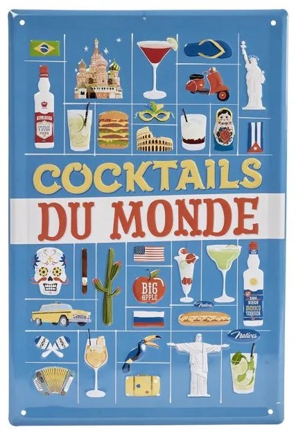 Dekoračná tabuľka M ''Cocktails du Monde'' 20 x 30 cm, plech