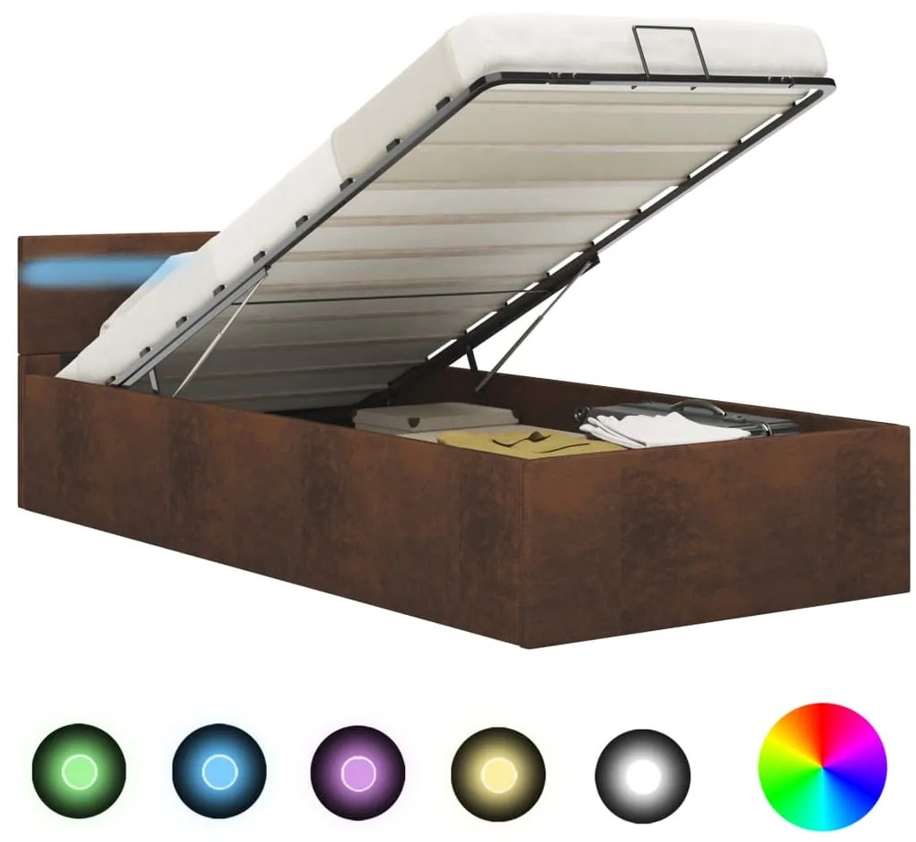 vidaXL Hydraulický posteľný rám+úložný priestor, LED, látka 100x200 cm
