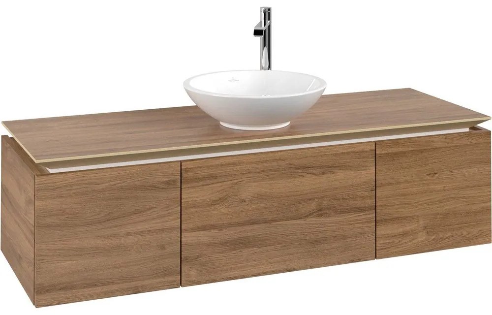 VILLEROY &amp; BOCH Legato závesná skrinka pod umývadlo na dosku (umývadlo v strede), 3 zásuvky, 1400 x 500 x 380 mm, Oak Kansas, B58500RH