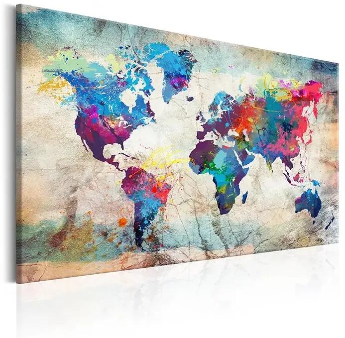 Obraz - World Map: Colourful Madness Veľkosť: 90x60, Verzia: Na talianskom plátne