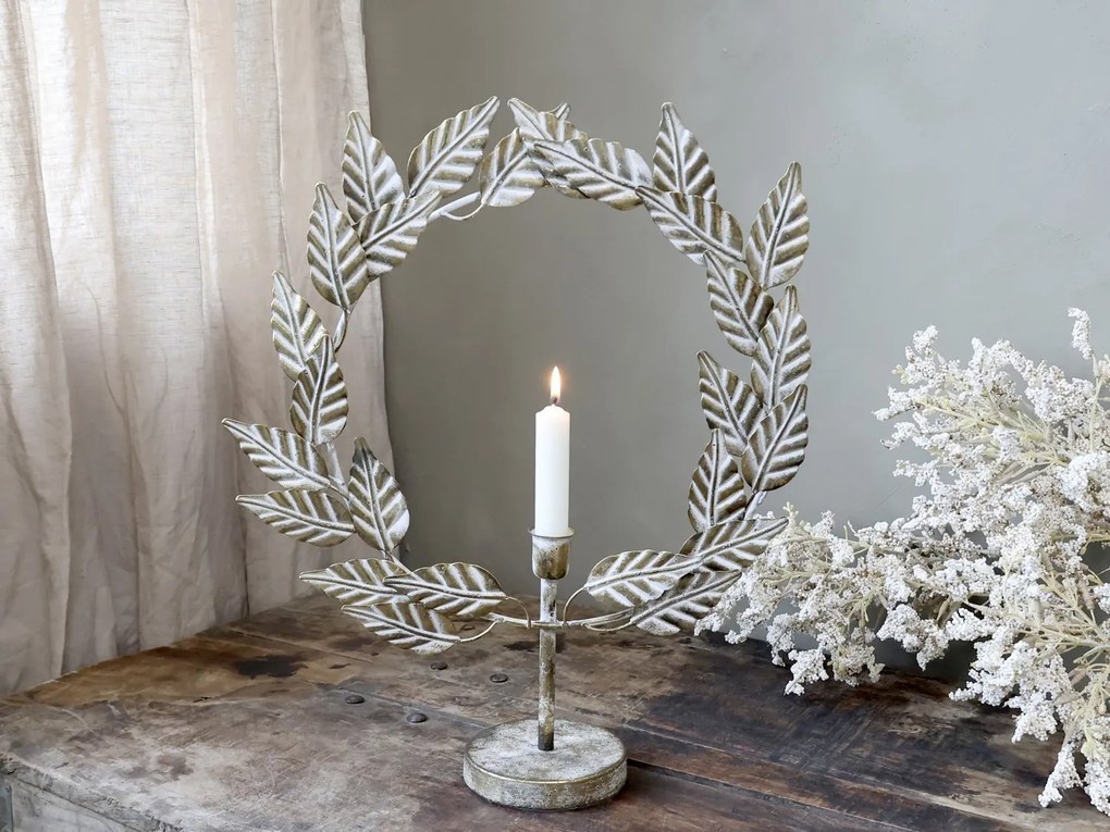 Bronzový antik kovový svietnik zdobený vencom Leave - 40*11*44 cm