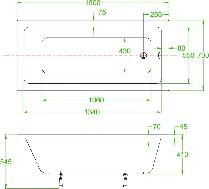 BPS-koupelny Akrylátová obdĺžniková vaňa na vstavanie HYD-NIL150-VEST 150x70 cm biela, odtokový komplet chróm