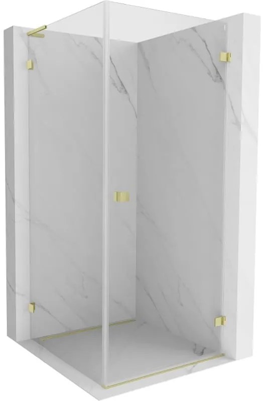 Mexen Lunar-B L výklopný sprchový kút pravý 80 x 80 cm, číre sklo, zlatá matná, 832L-080-080-55-00-P