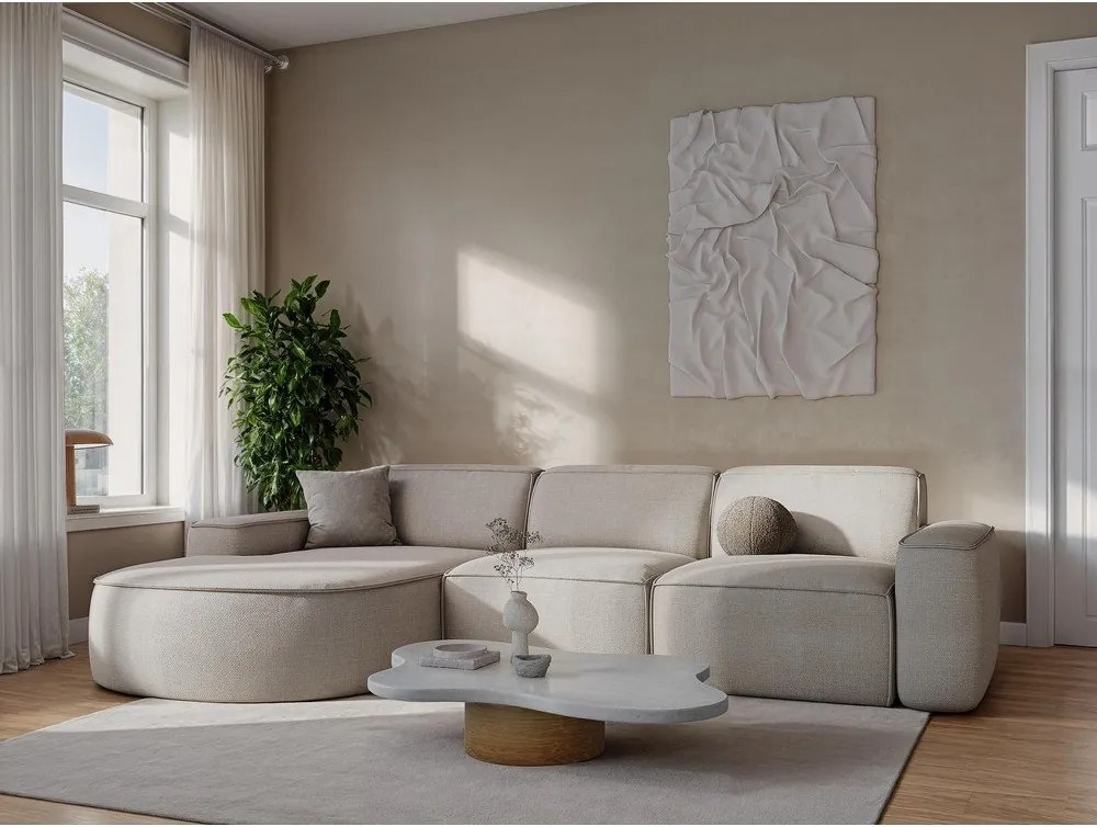 Krémová ženilková rohová pohovka (ľavý roh/s leňoškou) Omao – Makamii