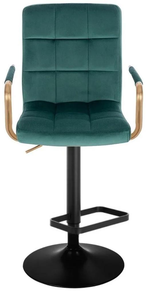 LuxuryForm Barová stolička VERONA GOLD VELUR na čiernom tanieri - zelená