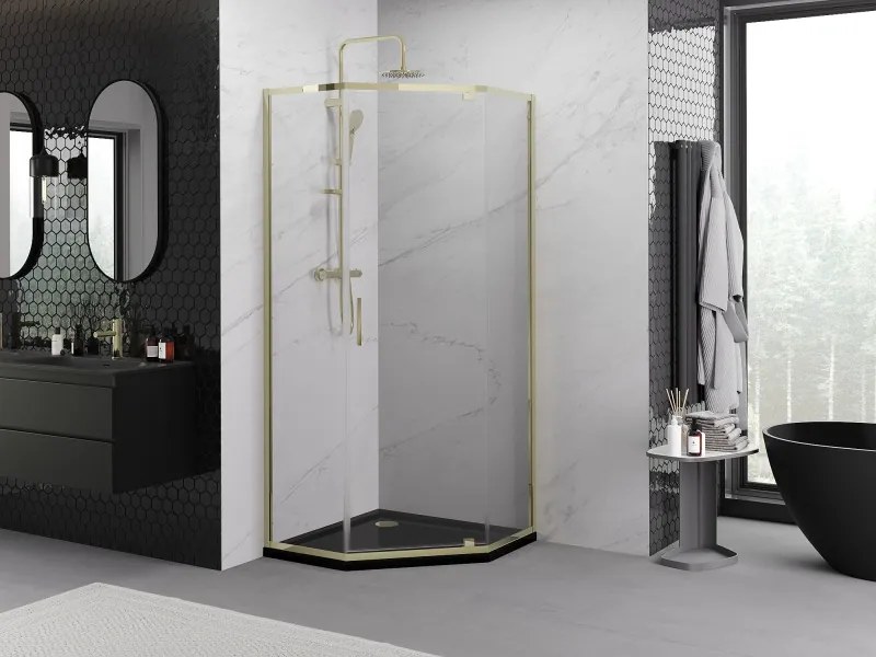 Mexen Exo-R päťhranná sprchová kabína 90 x 90 cm, transparentná, zlatá - 812-090-090-50-00