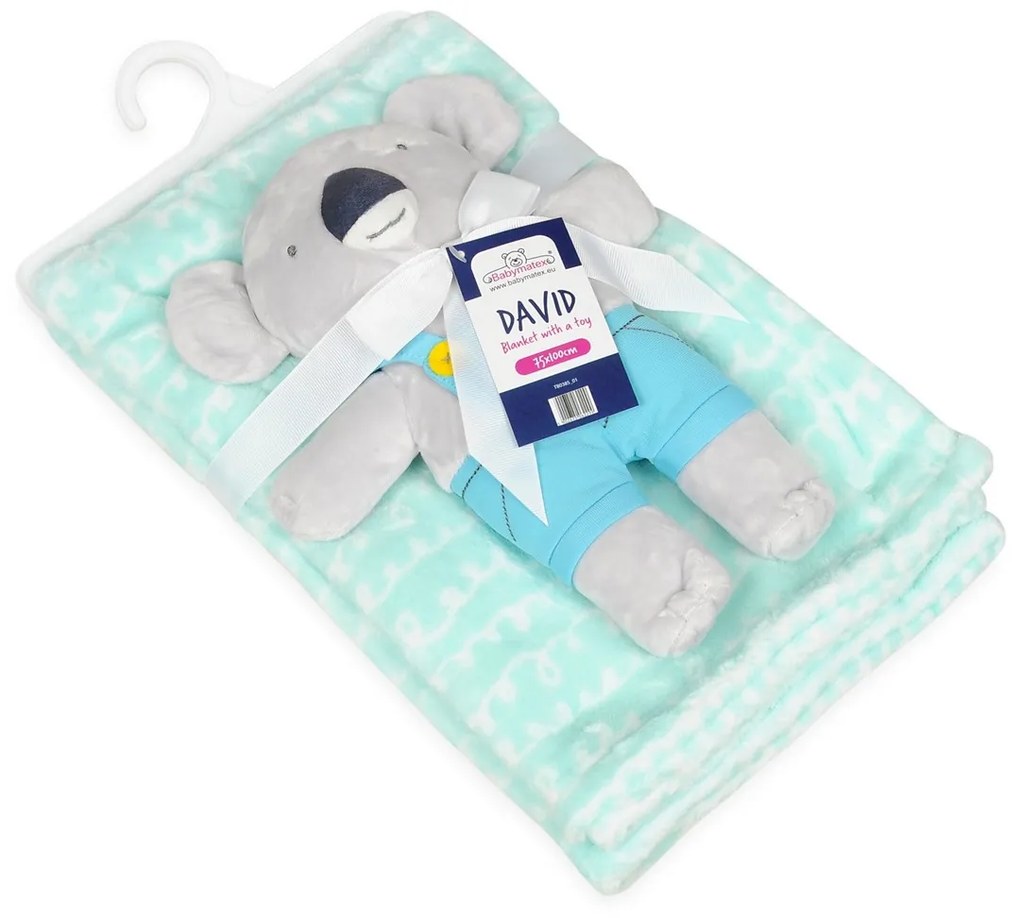 Babymatex Detská deka David tyrkysová s plyšákom koala, 75 x 100 cm