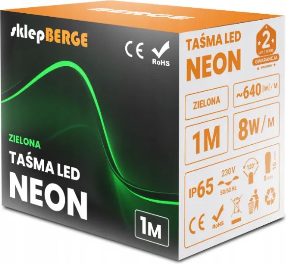 ECOLIGHT LED pásik NEON - 230V - 1m - 8W/m - IP68 - vodotesný - zelená