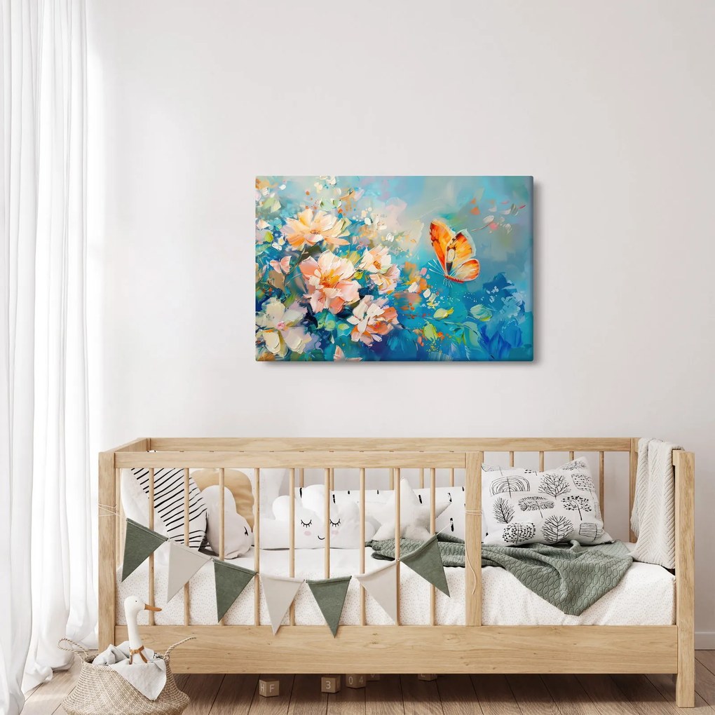 Obraz - Motýľ a kvety, olejomaľba II. (90x60 cm)