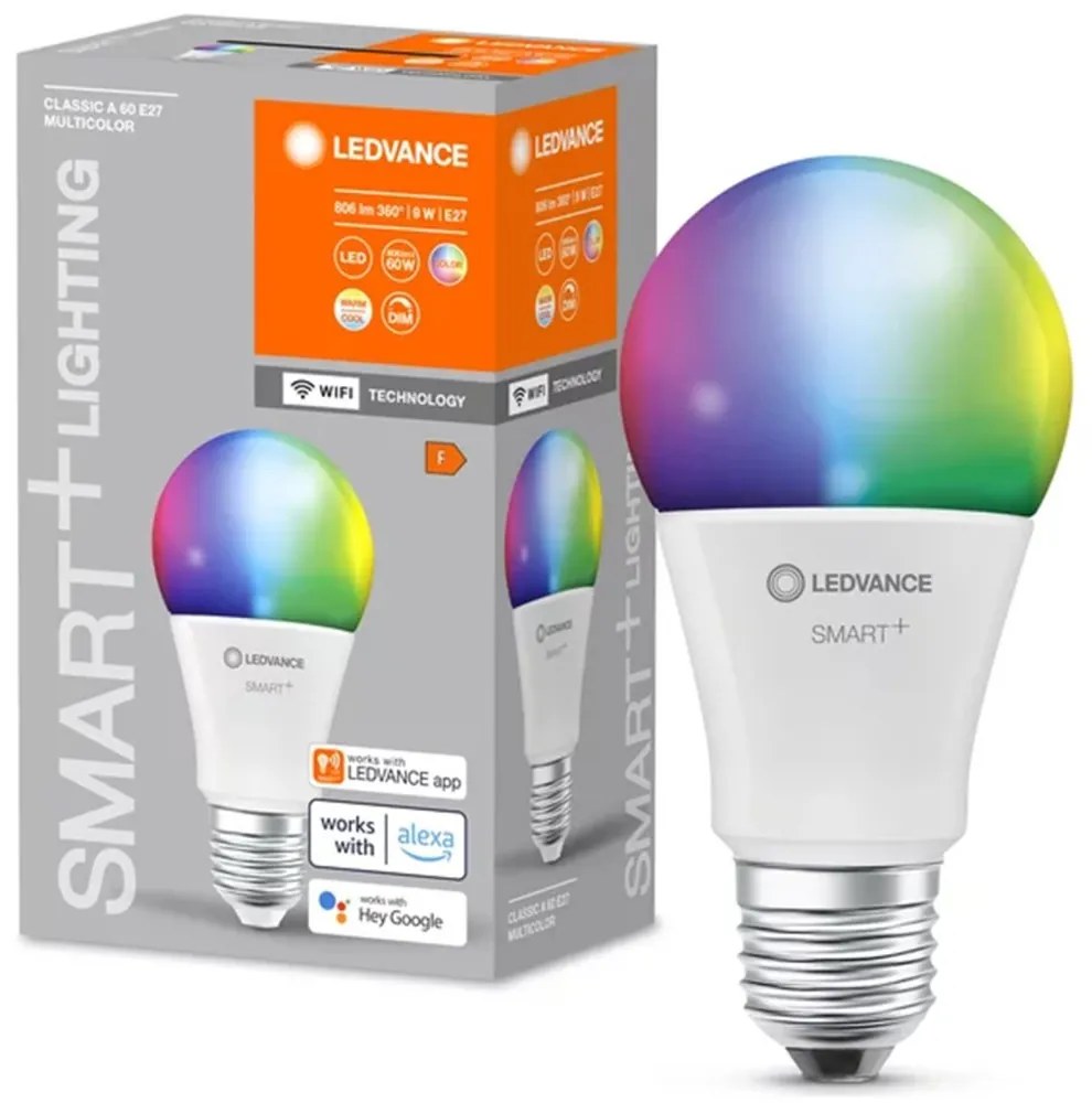 LED žiarovka E27 A60 9W 806lm CCT RGBW LEDVANCE SMART+ WiFi Stmievateľná