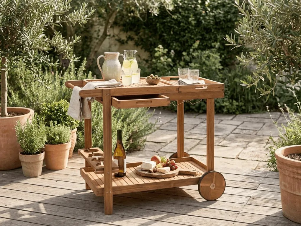 Záhradný servírovací stolík na kolieskach GRIL PARTY, akáciové drevo