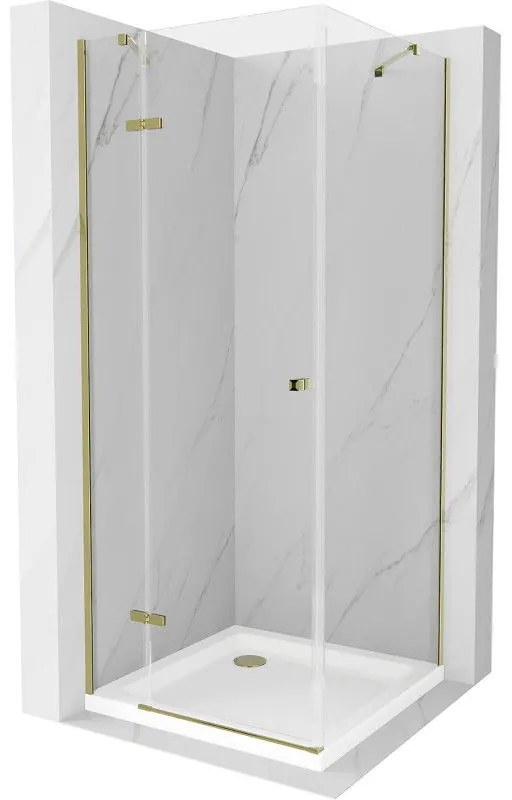 Mexen Roma, sprchovací kút 100 (dvere) x 100 (stena) cm, 6mm číre sklo, zlatý profil + slim sprchová vanička 5cm, 854-100-100-50-00-4010