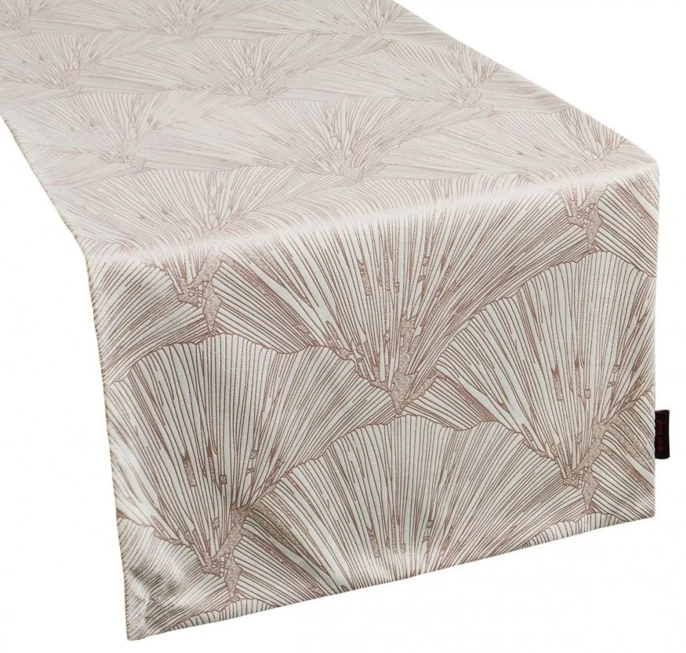 Elegantný zamatový stredový obrus v kremovej farbe s krásnym vzorom 40x140