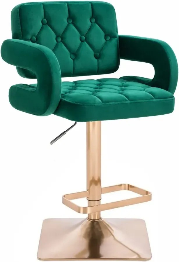 LuxuryForm DESIGN Barová stolička ADRIA VELUR na zlatej hranatej podstave - zelená