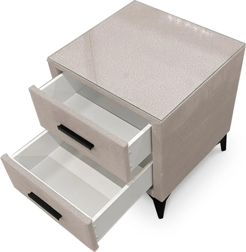 Nočný stolík s 2 zásuvkami Joy, svetlo béžová látka