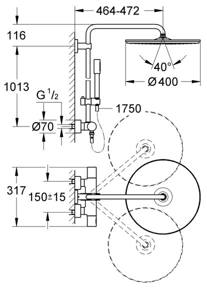 GROHE 27174001 - Sprchový systém RAINSHOWER SYSTEM 400 450 mm lesklý chróm