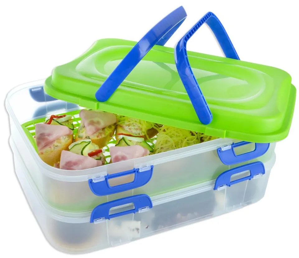 Úložný box na koláče a zákusky, PIKNIK 2-poschodový, s uchami, mix farieb