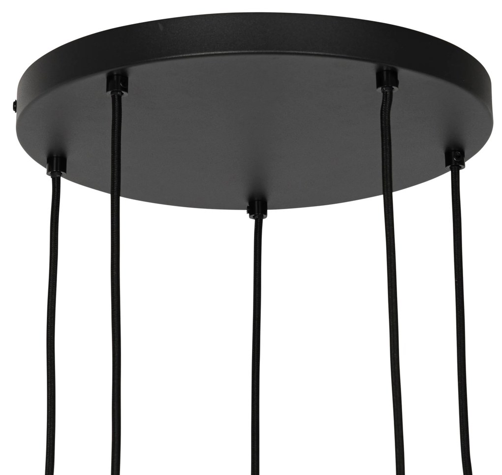 Závesné svietidlo Art Deco čierne s dymovým sklom okrúhle 5-svetlo - Josje