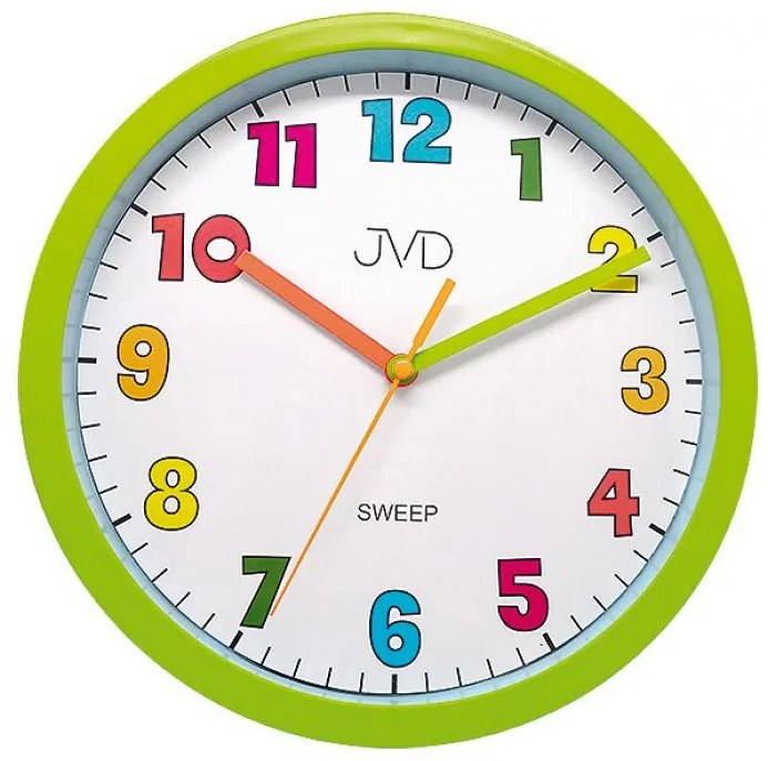 Farebné nástenné hodiny JVD HA46.4 (25 cm) – tichý chod a hravý dizajn