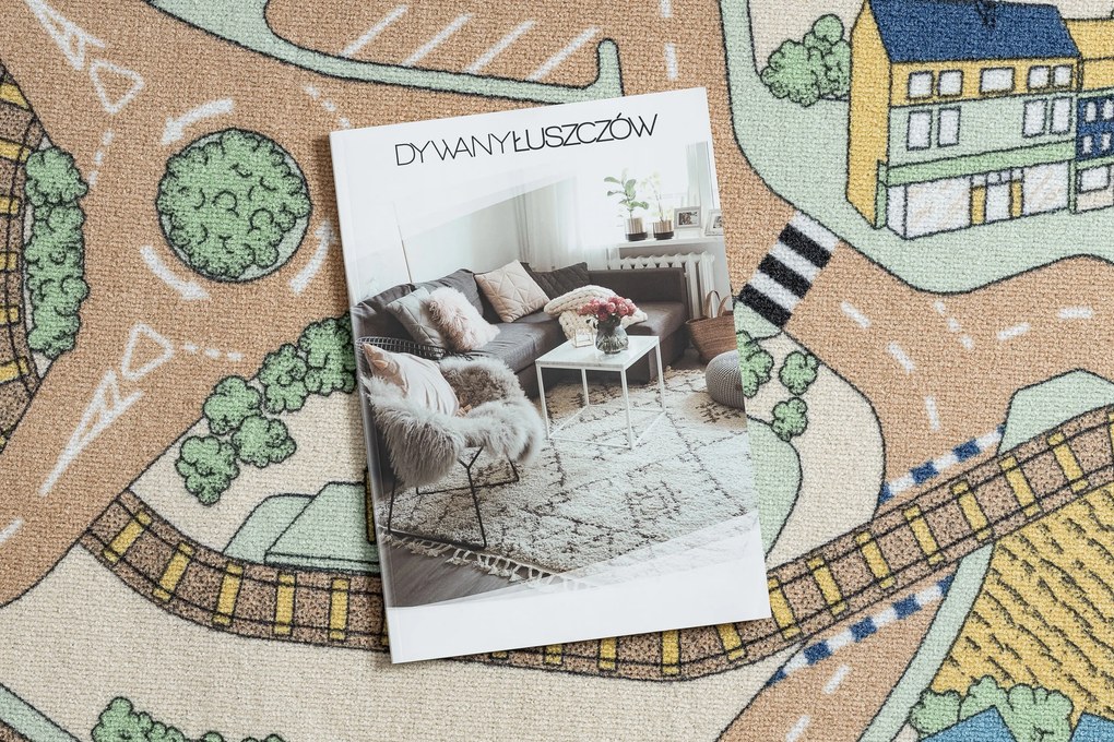 Protišmykový detský koberec REBEL ROADS 32 Mestečko, béžovo - zelený