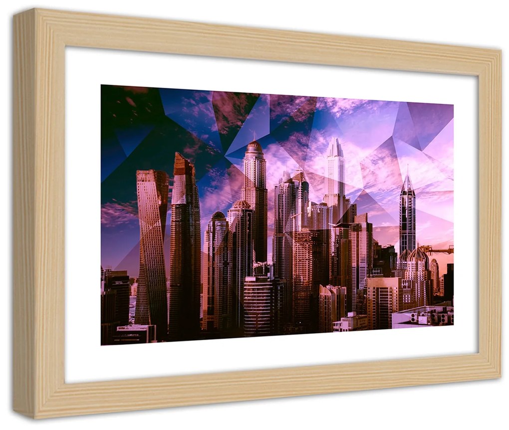 Gario Plagát Geometrické mesto vo fialovej farbe Farba rámu: Bez rámu, Rozmery: 45 x 30 cm