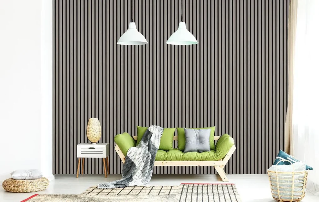 Drevený akustický panel, 2400 x 600 mm, dub grafitový