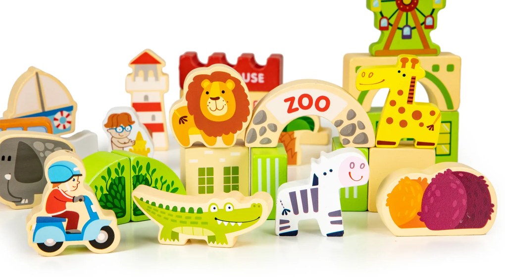 EcoToys Drevené vzdelávacie kocky - ZOO 120 ks.